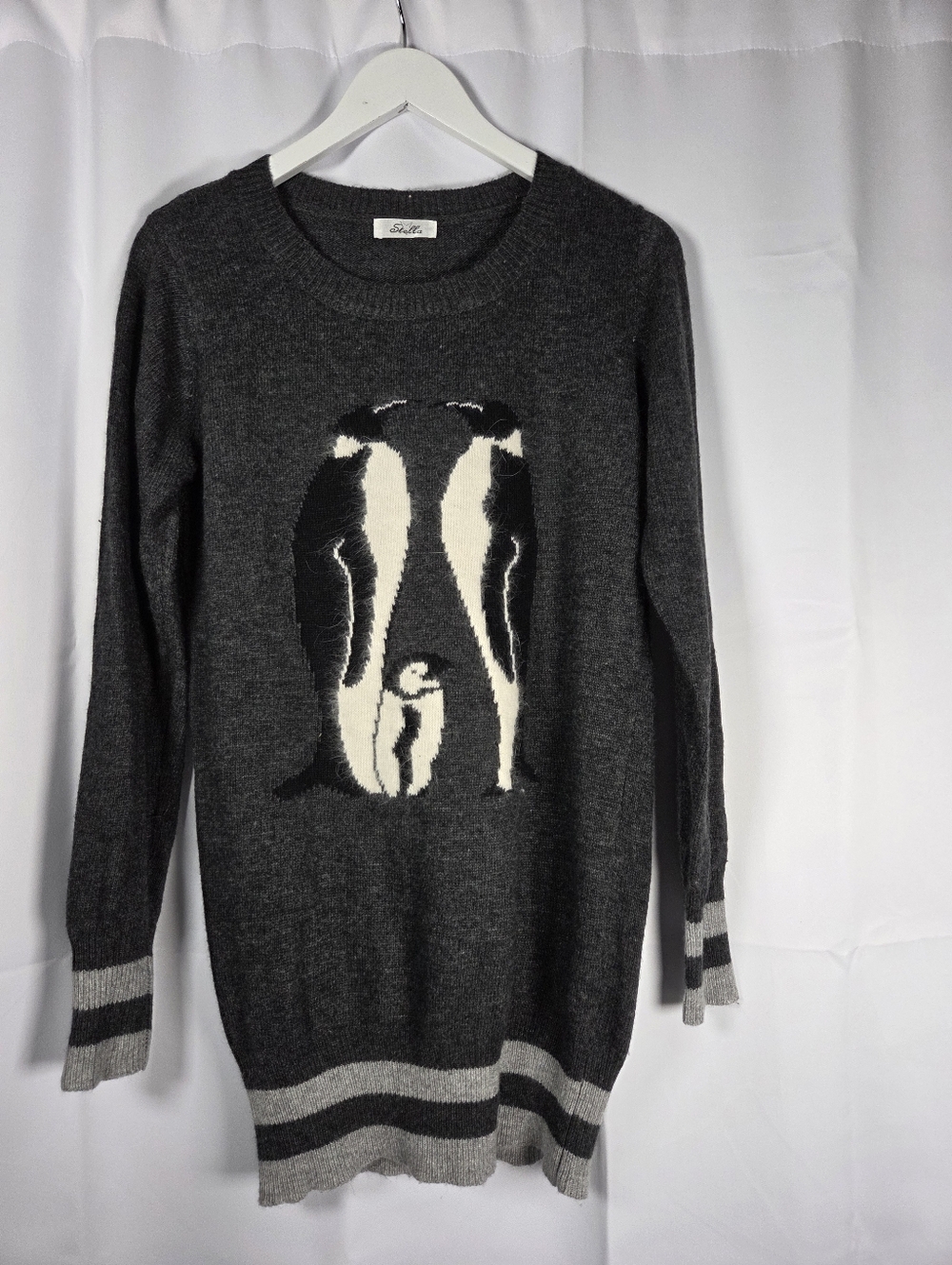 Stella Wool Blend Penguins Knit Gray Sweater Women's Approx  M